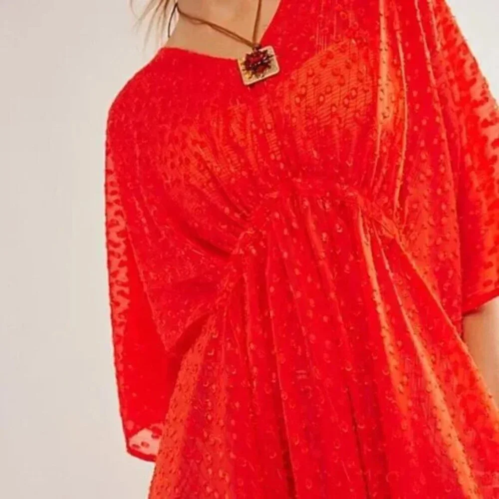 Free People Stevie Sheer Kaftan in Red NWT One Size - Picture 5 of 8